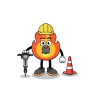 personnage de dessin animé de feu travaillant sur la construction de routes vecteur