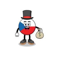 illustration de la mascotte de la république tchèque homme riche tenant un sac d'argent vecteur