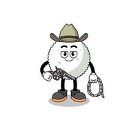 mascotte de personnage de boule de riz en tant que cow-boy vecteur