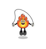 dessin animé de mascotte de feu joue à la corde à sauter vecteur