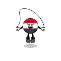 le dessin animé de la mascotte du drapeau du yémen joue à la corde à sauter vecteur