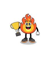 mascotte de dessin animé de feu tenant un trophée vecteur