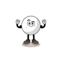caricature de mascotte de boule de riz posant avec muscle vecteur