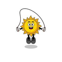 dessin animé de mascotte de soleil joue à la corde à sauter vecteur