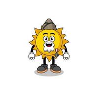 personnage de dessin animé de soleil en tant que vétéran vecteur