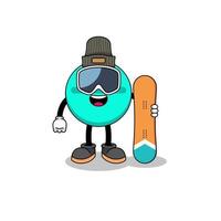 mascotte, dessin animé, de, médecine, tablette, snowboarder, joueur vecteur