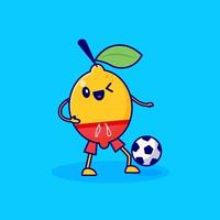 personnage de dessin animé de citron jouant au football vecteur