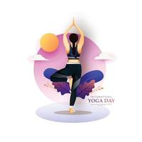 illustration d'une femme faisant des asanas pour la journée internationale du yoga vecteur