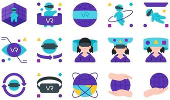 ensemble d'icônes vectorielles liées au métaverse. contient des icônes telles que l'espace, la réalité virtuelle, l'espace virtuel, la vision, la vr, les lunettes vr et plus encore. vecteur