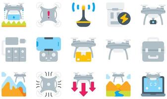 ensemble d'icônes vectorielles liées aux drones. contient des icônes telles que l'agriculture, l'antenne, la batterie, le drone de caméra, le drone, la haute technologie et plus encore. vecteur