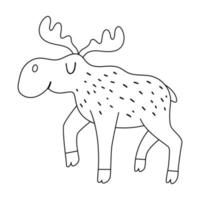 vecteur orignal noir et blanc. drôle d'animal des bois. illustration de ligne de forêt mignonne pour les enfants isolés sur fond blanc. contour adorable icône de wapiti de marche