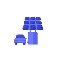station de recharge pour voitures électriques avec panneau solaire, icône vectorielle vecteur