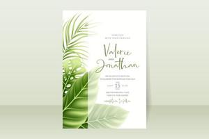 modèle d'invitation de mariage avec des feuilles d'été tropicales réalistes vecteur