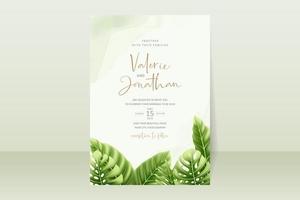 concept d'invitation de mariage avec des feuilles tropicales réalistes vecteur