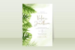 modèle d'invitation de mariage avec des feuilles d'été tropicales réalistes vecteur