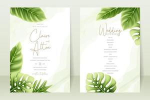 concept d'invitation de mariage avec des feuilles tropicales réalistes vecteur