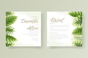 modèle d'invitation de mariage avec des feuilles d'été tropicales réalistes vecteur