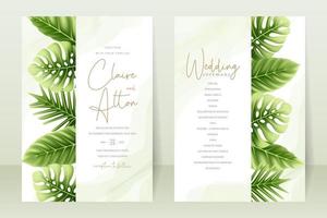 concept d'invitation de mariage avec des feuilles tropicales réalistes vecteur