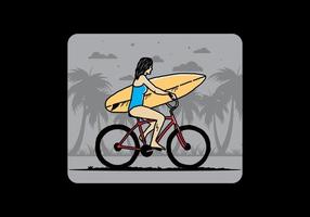 illustration d'une femme faisant du surf à vélo vecteur