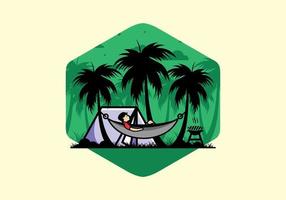 tente et hamac avec illustration de cocotiers vecteur