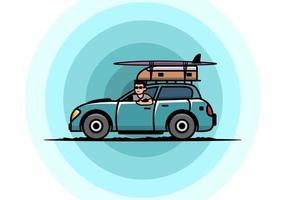 illustration d'un homme conduisant une voiture pour les vacances vecteur