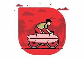 faire du vélo avec une illustration de planche de surf vecteur