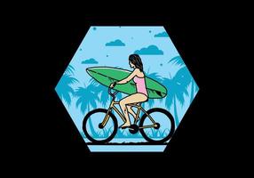 illustration d'une femme faisant du surf à vélo vecteur