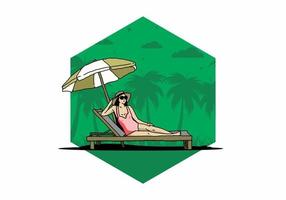 détendez-vous sur la chaise de plage sous l'illustration du parapluie vecteur