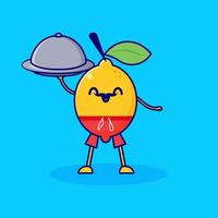 personnage de dessin animé mignon garçon de restaurant citron vecteur