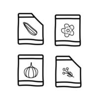 sacs en papier avec des graines. illustration vectorielle doodle de graines de fleurs de citrouille et de courge pour la germination. vecteur