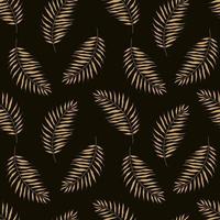 feuilles dorées d'un palmier tropical. modèle sans couture avec des feuilles de palmier tropical sur fond noir vecteur