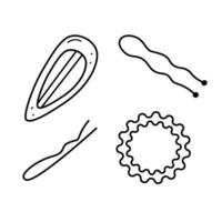 accessoires pour cheveux style doodle, illustration vectorielle de bandes de cheveux et d'épingles à cheveux. concept d'icônes ou de coiffures de coiffeur web vecteur