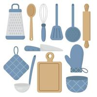 ensemble d'accessoires de cuisine. éléments vectoriels isolés d'accessoires de cuisine. éléments de cuisine bleus.