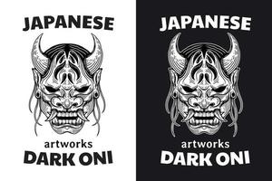 ensemble crâne diable oni masques dessinés à la main éclosion contours symbole tatouage marchandise t-shirt merch ancien vecteur