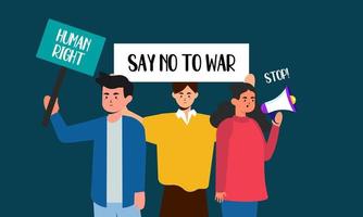 les gens sont contre la guerre. dire non à la guerre. illustration de la paix dans le monde vecteur