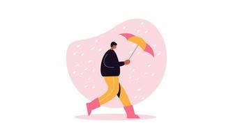 personnes marchant avec des parapluies météo avec illustration de paysages pluvieux vecteur