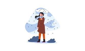 personnes marchant avec des parapluies météo avec illustration de paysages pluvieux vecteur