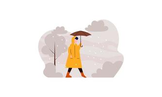 personnes marchant avec des parapluies météo avec illustration de paysages pluvieux vecteur