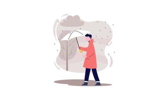 personnes marchant avec des parapluies météo avec illustration de paysages pluvieux vecteur