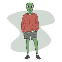 le personnage extraterrestre est debout et porte des vêtements décontractés dans un style de dessin animé plat vecteur