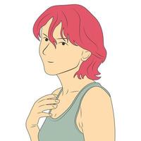 personnage de belle femme aux cheveux roses en style cartoon plat vecteur