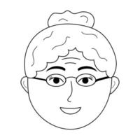 visage de femme âgée avec des lunettes dans un style doodle. vecteur