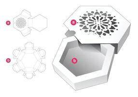 boîte hexagonale coulissante avec modèle découpé au pochoir et maquette 3d vecteur