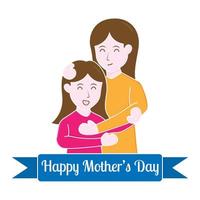 illustration avec le thème de la fête des mères. un enfant étreignant sa mère avec un ruban bleu vecteur