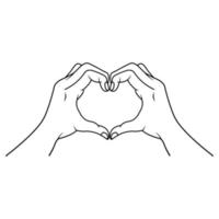 illustration de la main avec un style de contour noir. illustration vectorielle de main avec symbole de coeur ou d'amour vecteur