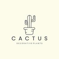 cactus ou plantes avec création de modèle d'icône de logo de style art en ligne. arbre, nature, décoratif, illustration vectorielle vecteur