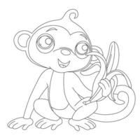 mignon petit singe aperçu coloriage pour enfants livre de coloriage animal dessin animé illustration vectorielle vecteur