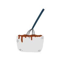 bol de chocolat chaud et fouetter. illustration vectorielle style dessiné à la main vecteur