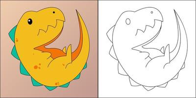 mignon tyrannosaurus rex adapté à l'illustration vectorielle de la page de coloriage pour enfants vecteur