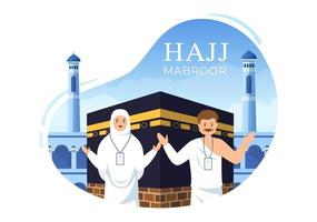 illustration de dessin animé hajj ou umrah mabroor avec personnage de personnes et makkah kaaba adapté aux modèles daffiche ou de page de destination vecteur